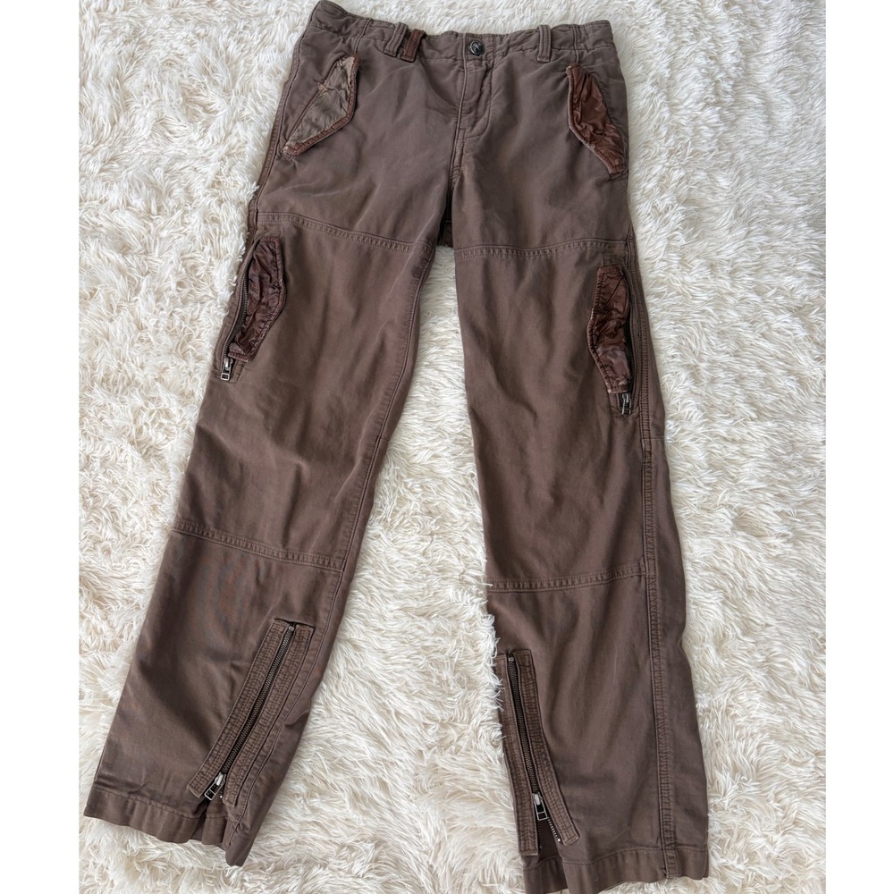 Vintage y2k Z Brand Mens Surplus Fit Cargo Pants‎ Brown Loose Straight Leg Zip